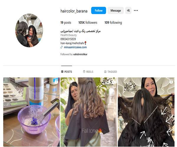 اینستاگرام سالن رنگ مو مینا میرزایی